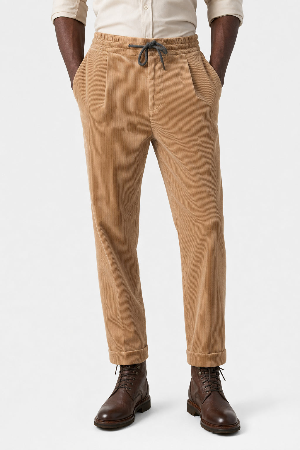 BRUNELLO CUCINELLI MEN'S TAN COTTON CORDUROY TROUSERS
