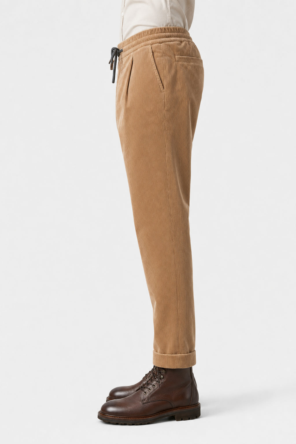 BRUNELLO CUCINELLI MEN'S TAN COTTON CORDUROY TROUSERS