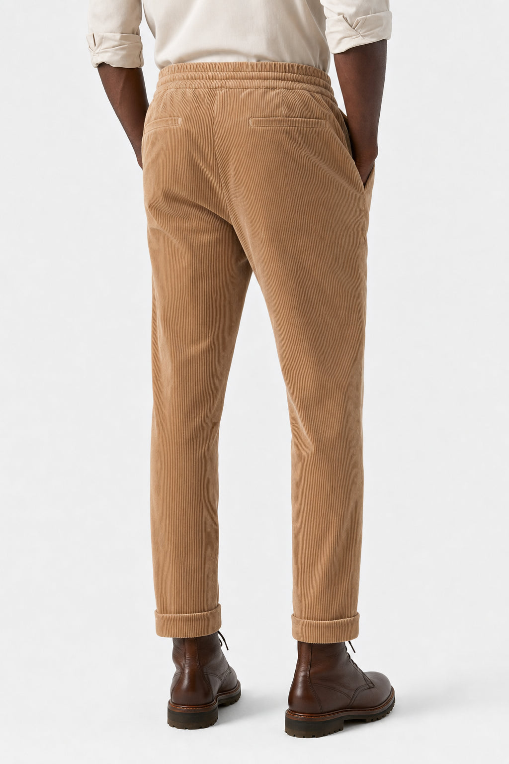 BRUNELLO CUCINELLI MEN'S TAN COTTON CORDUROY TROUSERS