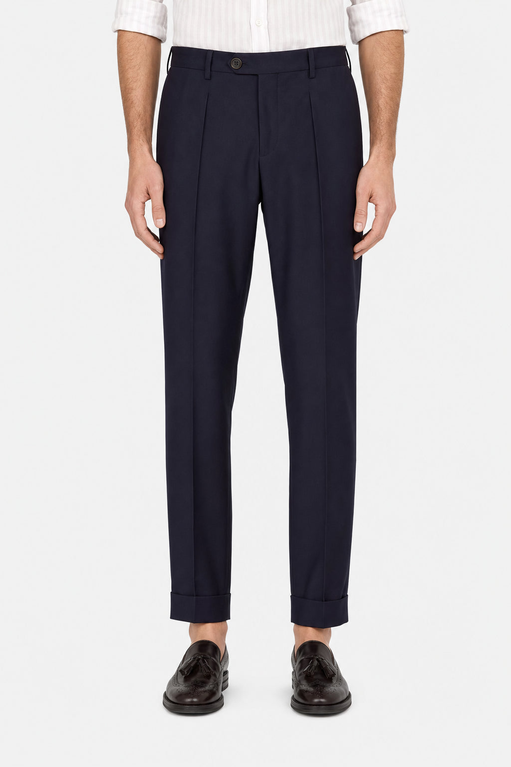 BRUNELLO CUCINELLI MEN'S DARK BLUE WOOL TROUSERS