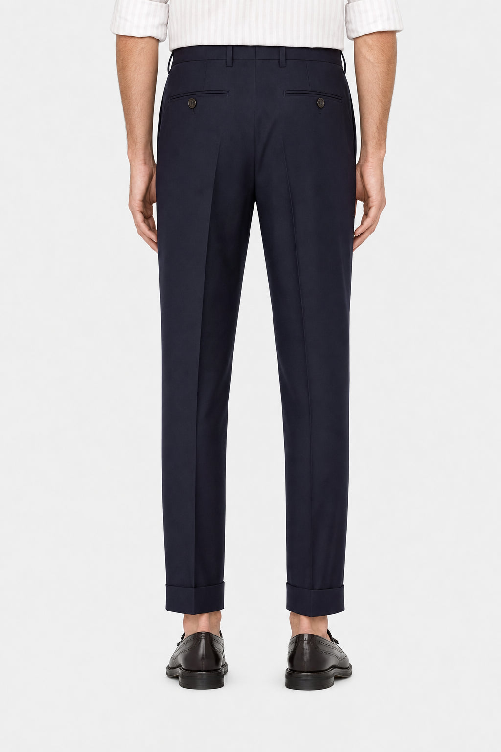 BRUNELLO CUCINELLI MEN'S DARK BLUE WOOL TROUSERS