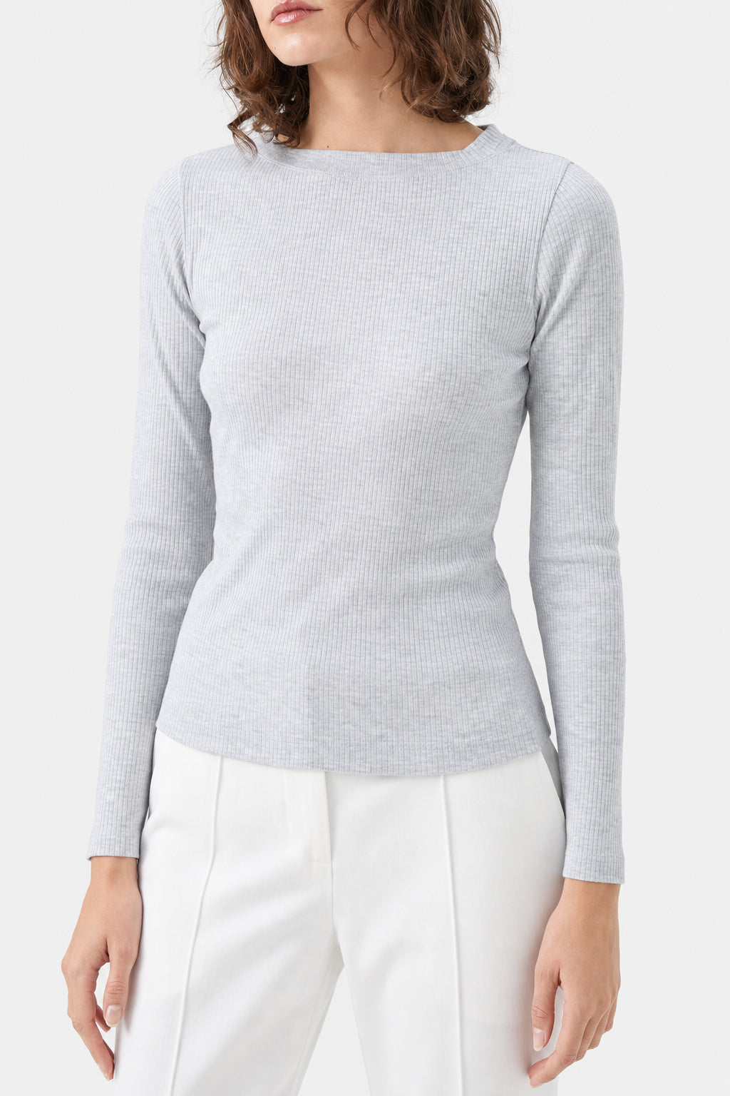 BRUNELLO CUCINELLI WOMEN'S LIGHT GREY RIBBED SHIRT