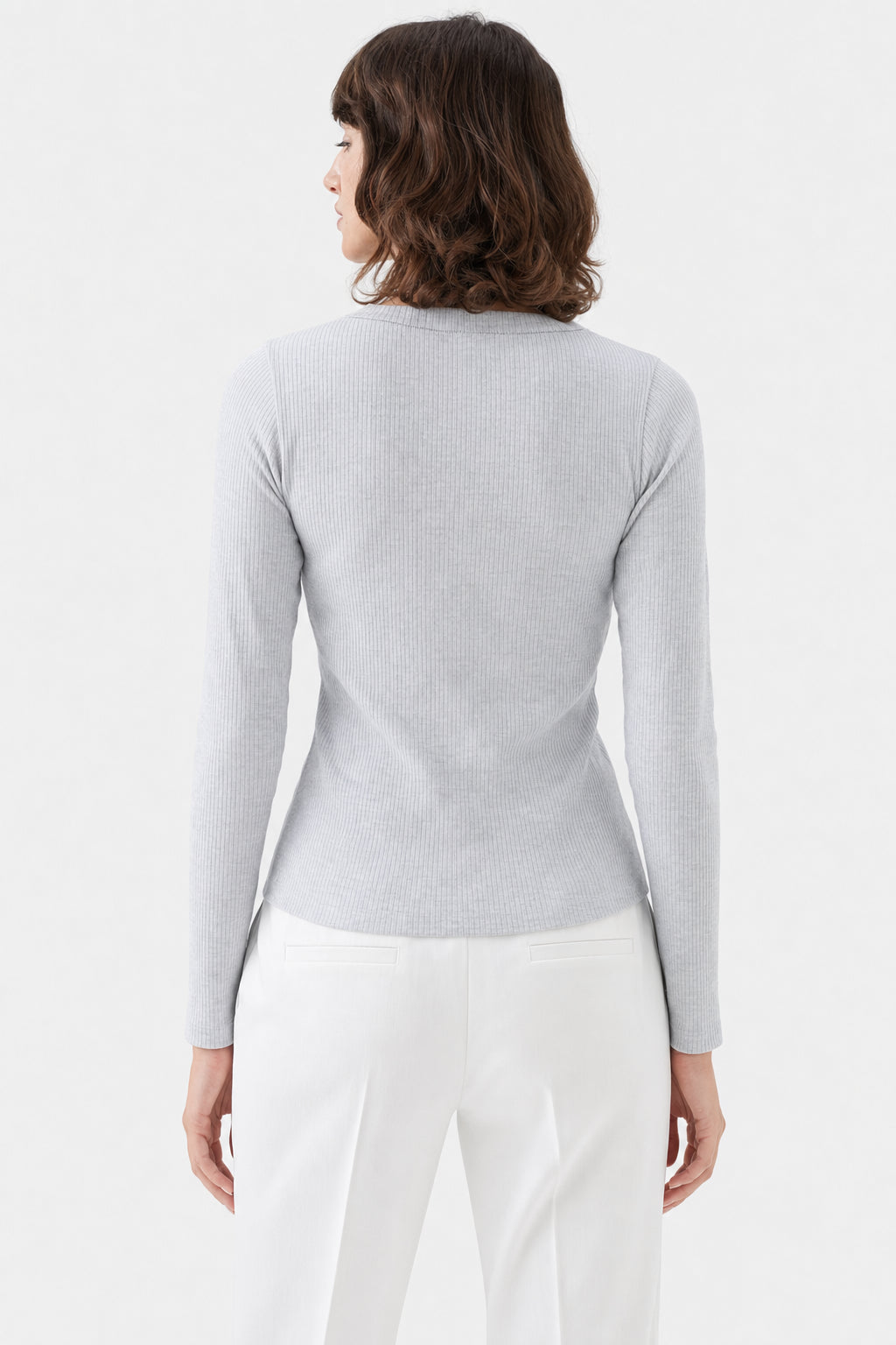 BRUNELLO CUCINELLI WOMEN'S LIGHT GREY RIBBED SHIRT