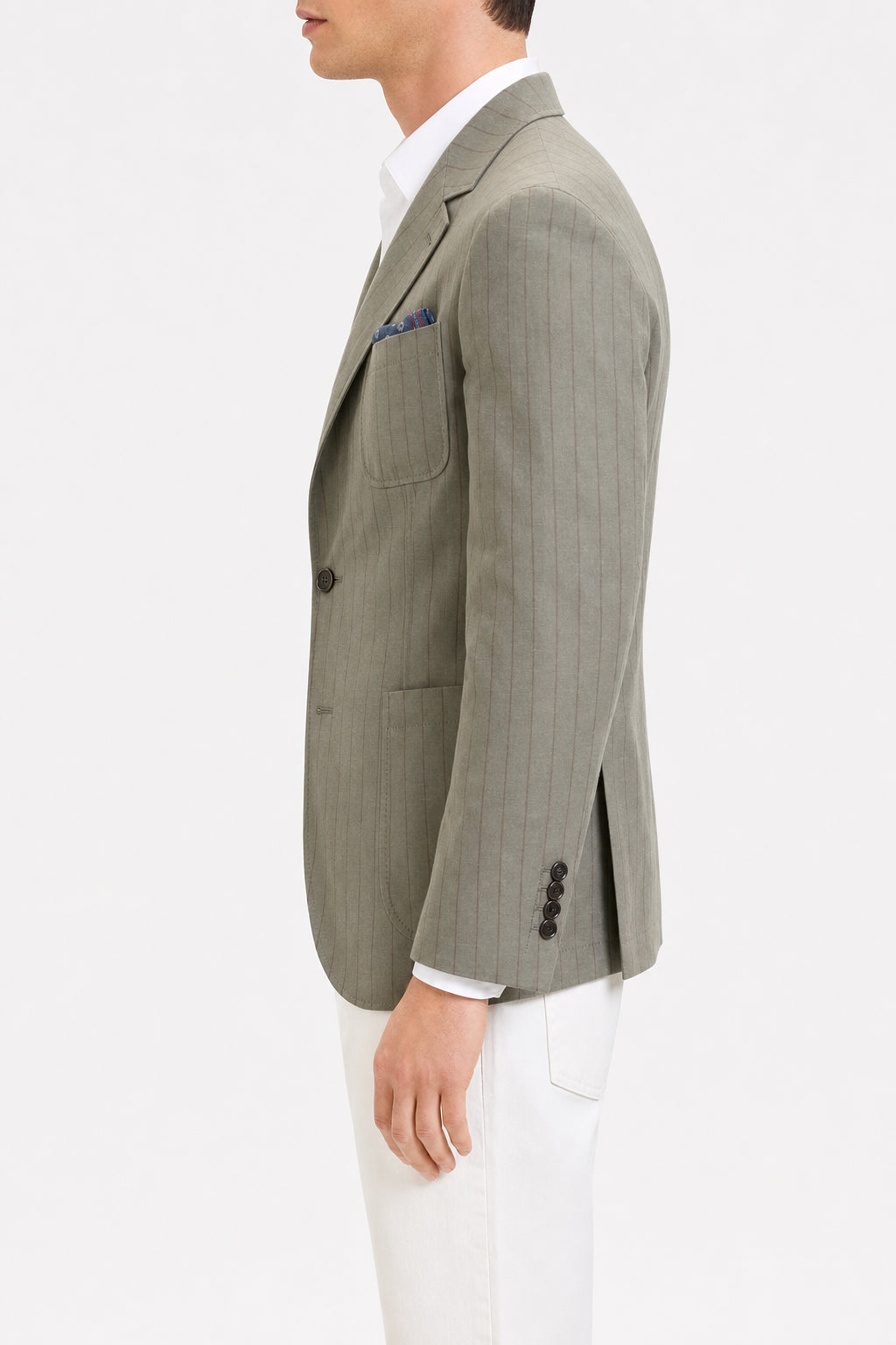 BRUNELLO CUCINELLI MEN'S OLIVE STRIPED CASUAL JACKET