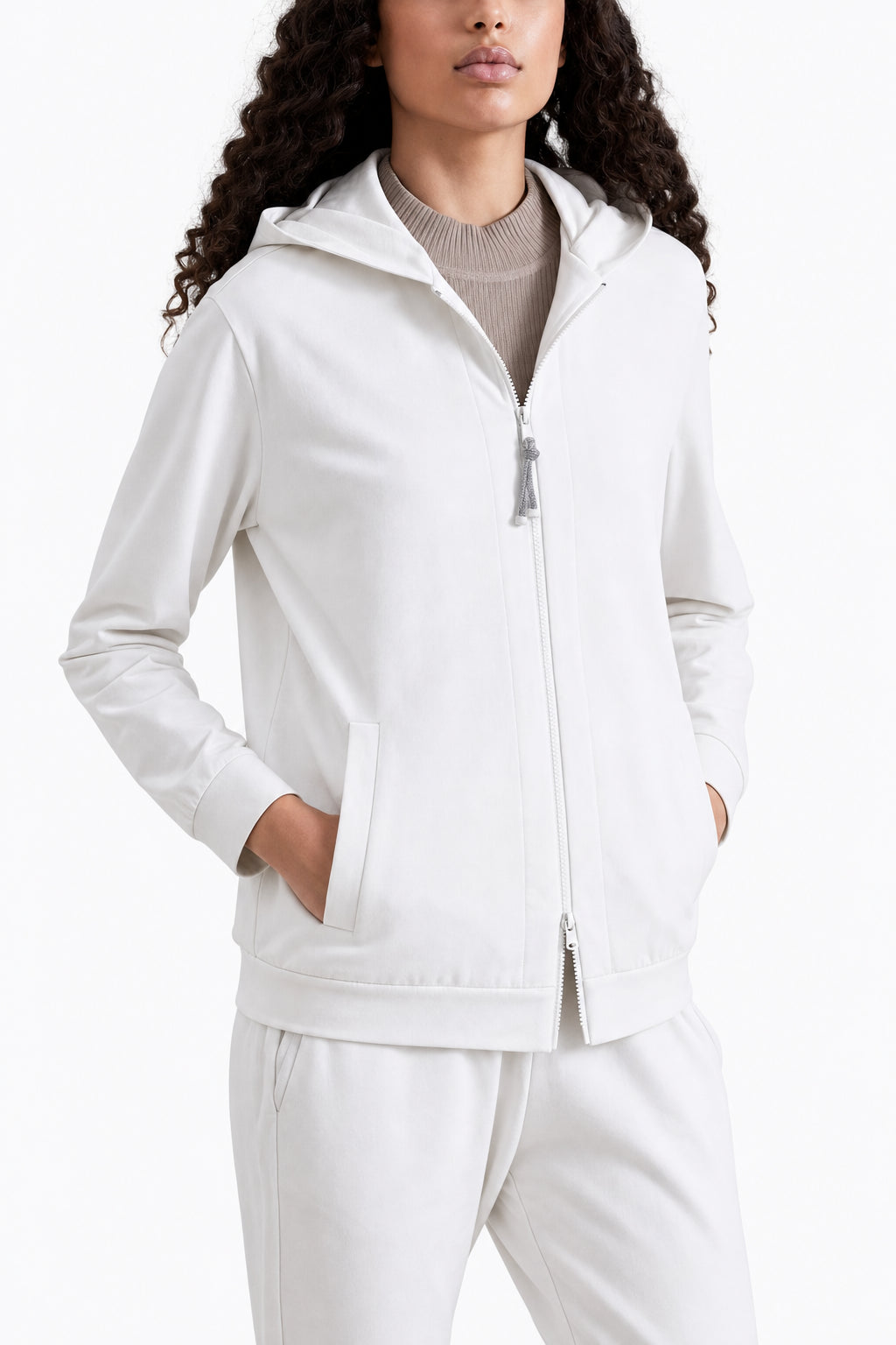 BRUNELLO CUCINELLI WOMEN'S WHITE COTTON ZIP HOODIE