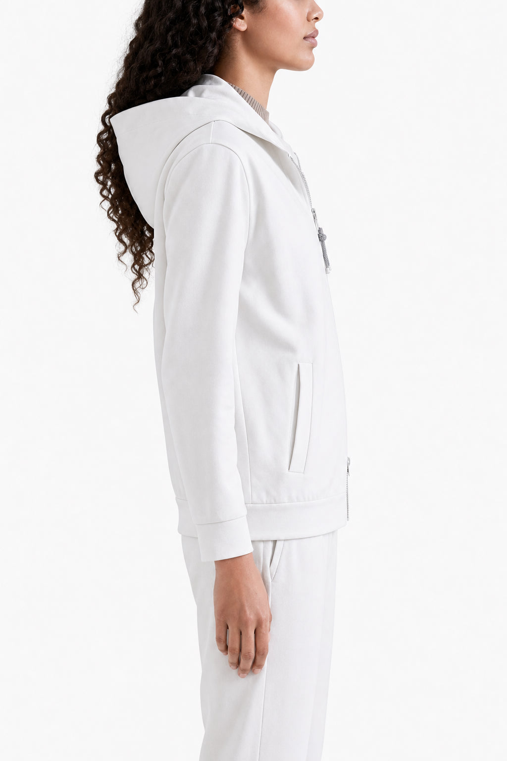 BRUNELLO CUCINELLI WOMEN'S WHITE COTTON ZIP HOODIE