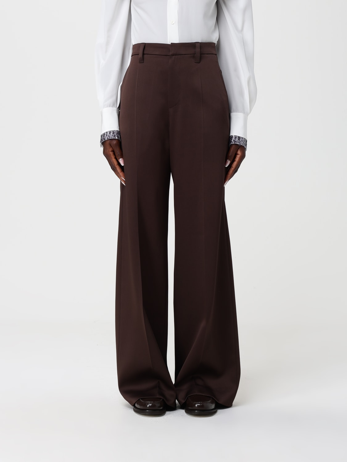 BRUNELLO CUCINELLI WOMEN'S DARK BROWN WIDE TROUSERS