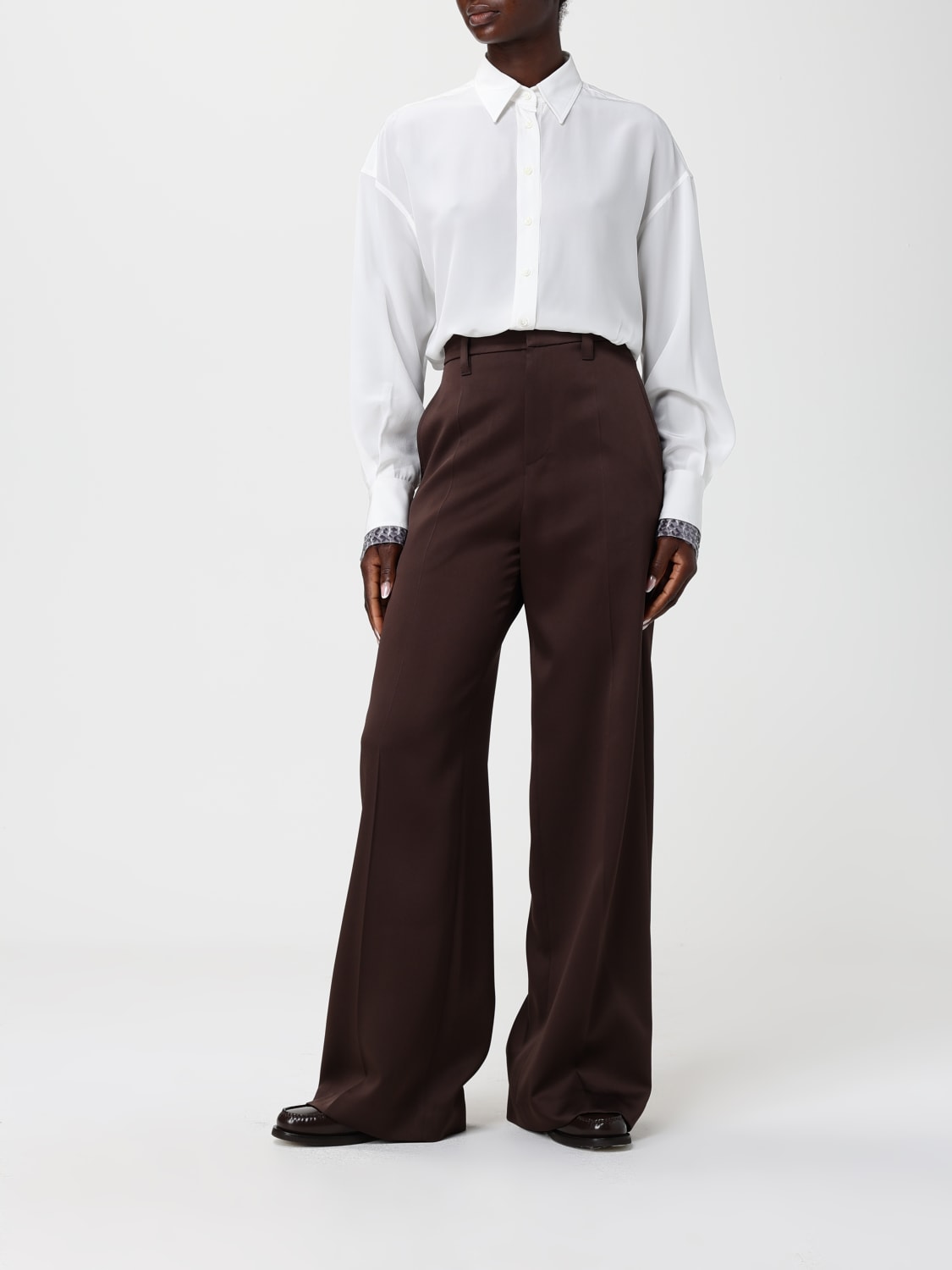 BRUNELLO CUCINELLI WOMEN'S DARK BROWN WIDE TROUSERS