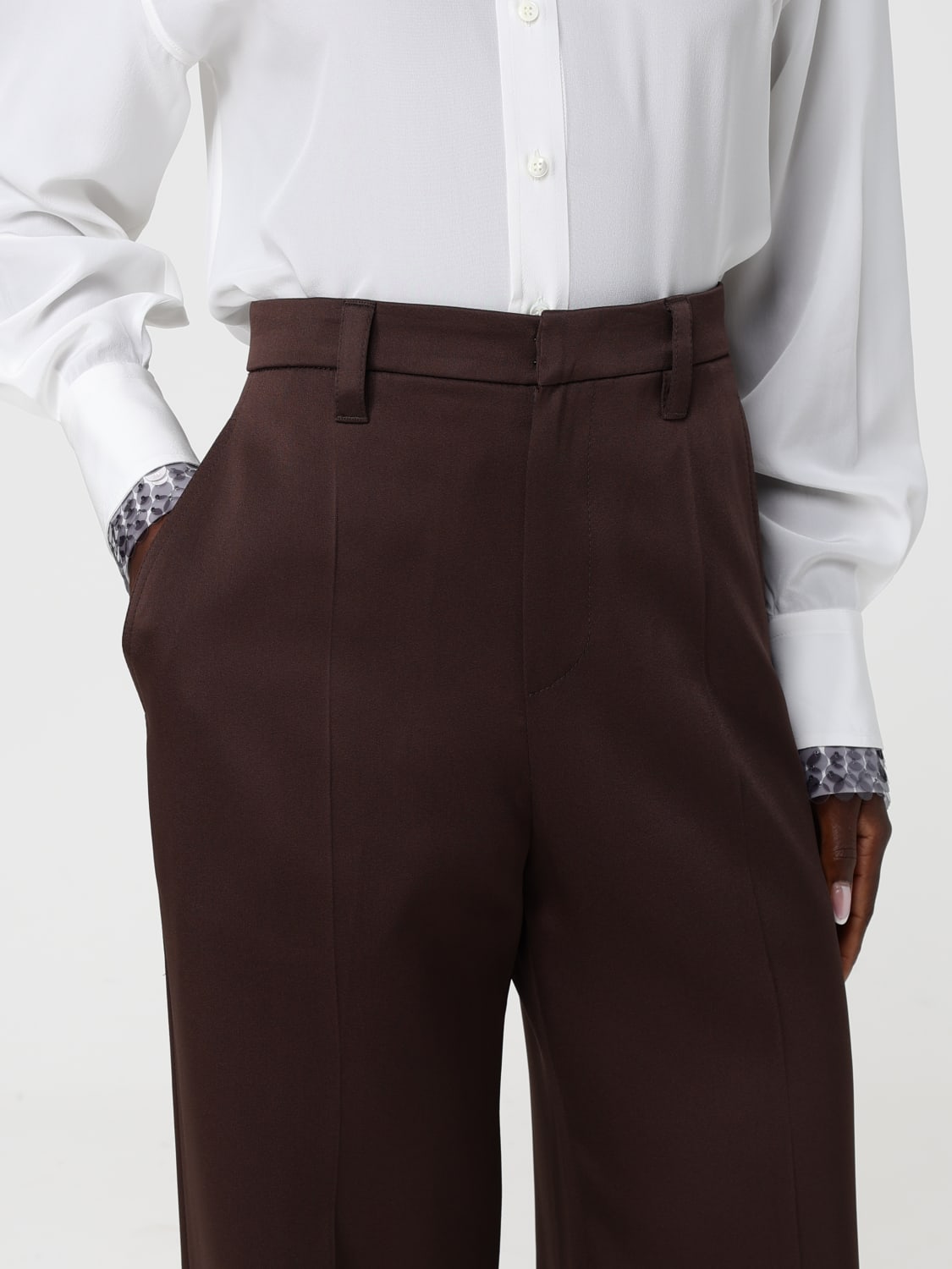 BRUNELLO CUCINELLI WOMEN'S DARK BROWN WIDE TROUSERS