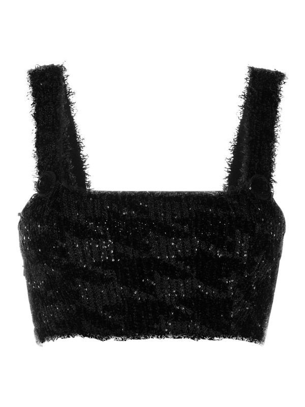 BALMAIN WOMEN'S BLACK GLITTER CROP TOP