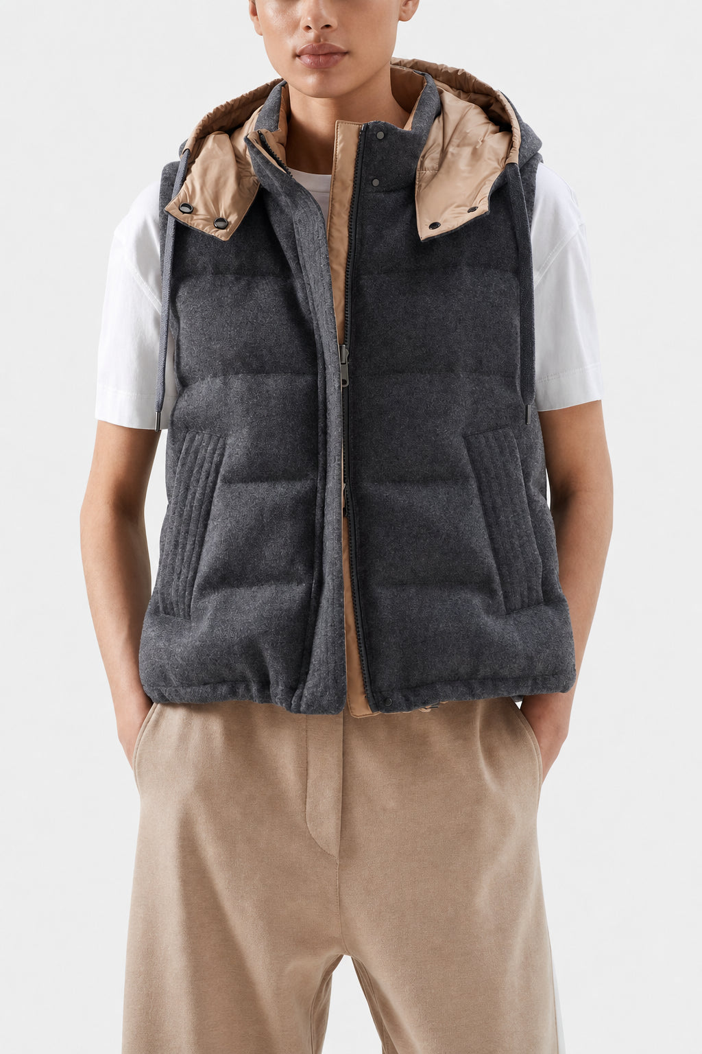 BRUNELLO CUCINELLI WOMEN'S GREY WOOL REVERSIBLE PADDED JACKET