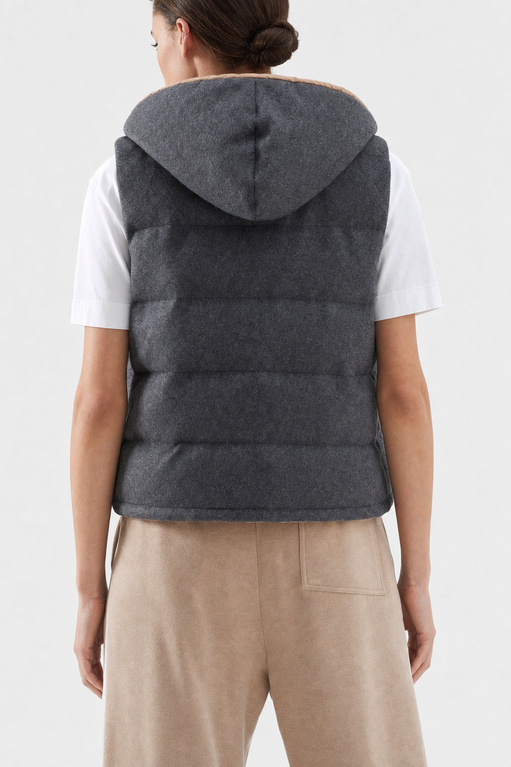 BRUNELLO CUCINELLI WOMEN'S GREY WOOL REVERSIBLE PADDED JACKET