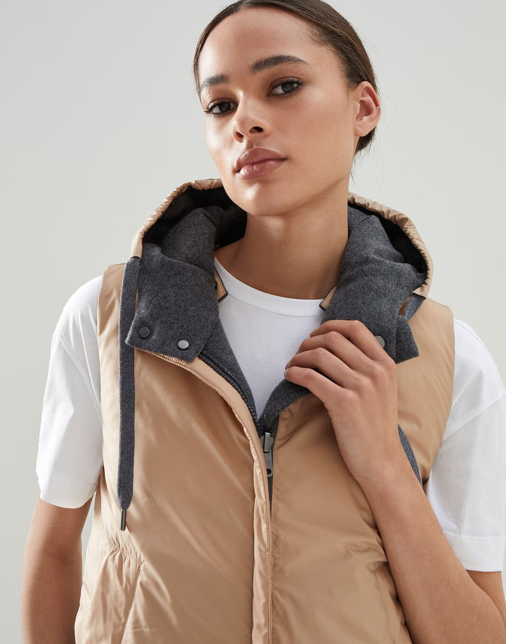 BRUNELLO CUCINELLI WOMEN'S GREY WOOL REVERSIBLE PADDED JACKET
