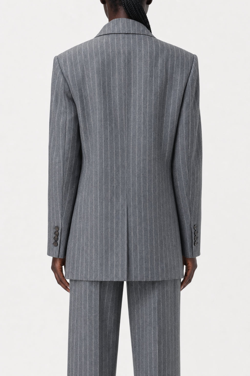 BRUNELLO CUCINELLI WOMEN'S GREY PINSTRIPE DOUBLE BREASTED JACKET