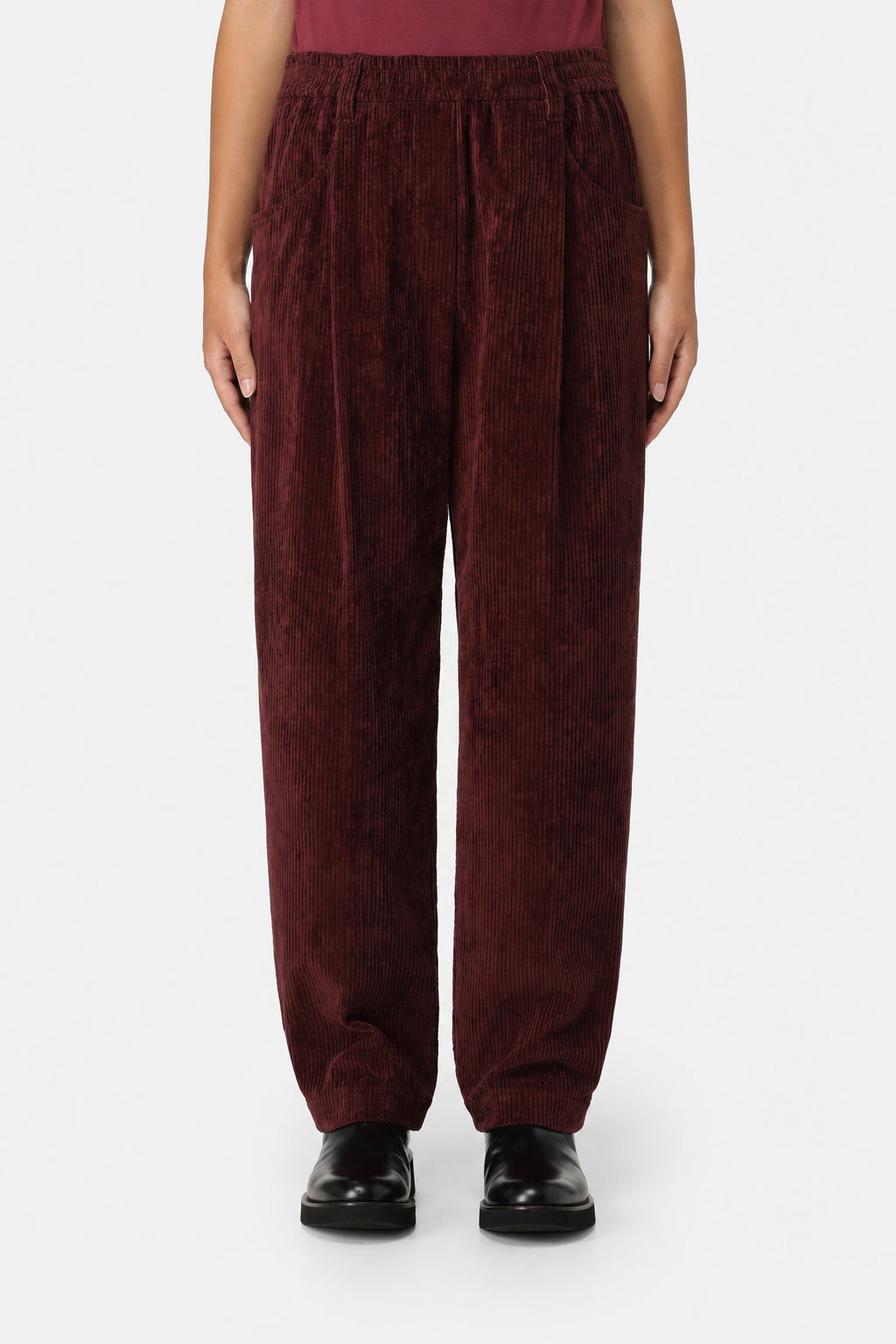 BRUNELLO CUCINELLI WOMEN'S BURGUNDY CORDUROY TROUSERS