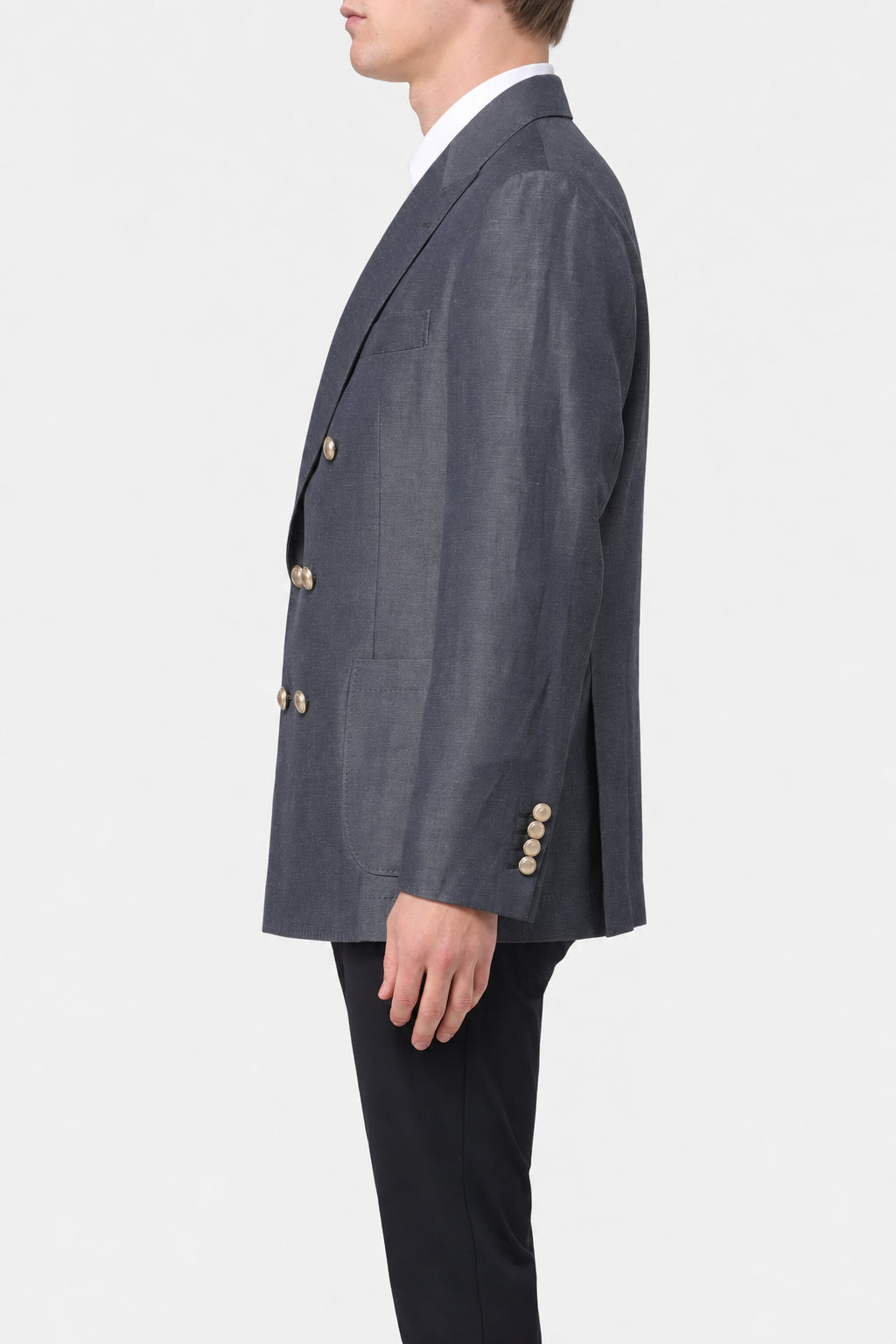 BRUNELLO CUCINELLI MEN'S GREY WOOL LINEN DOUBLE BREASTED JACKET