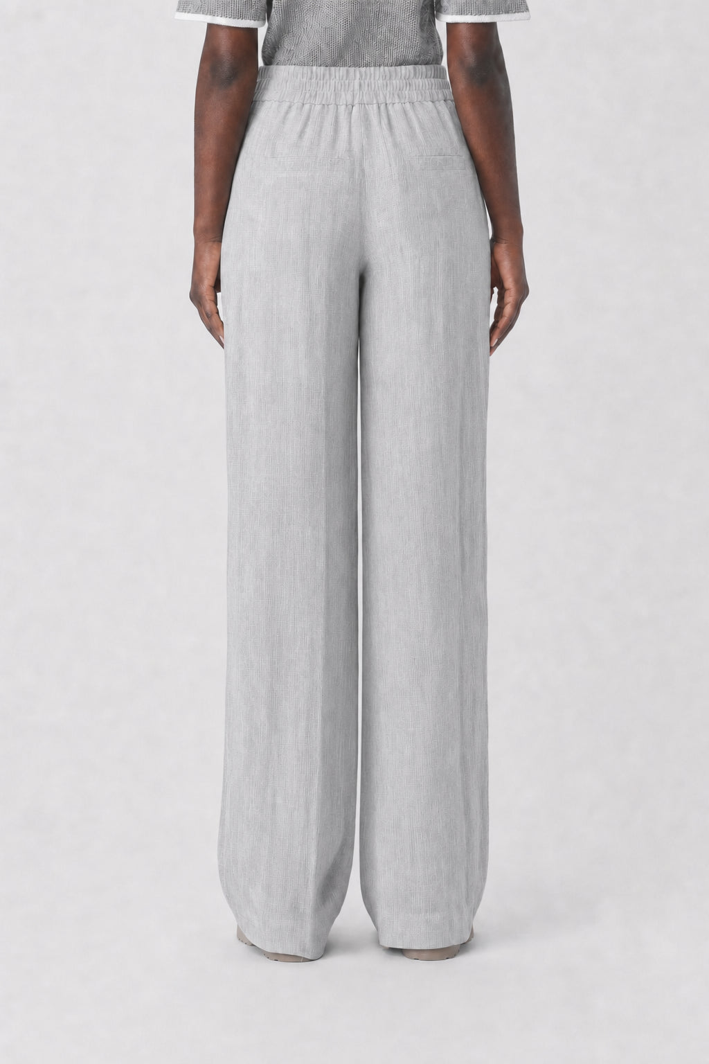 BRUNELLO CUCINELLI WOMEN'S LIGHT GREY LINEN TROUSERS