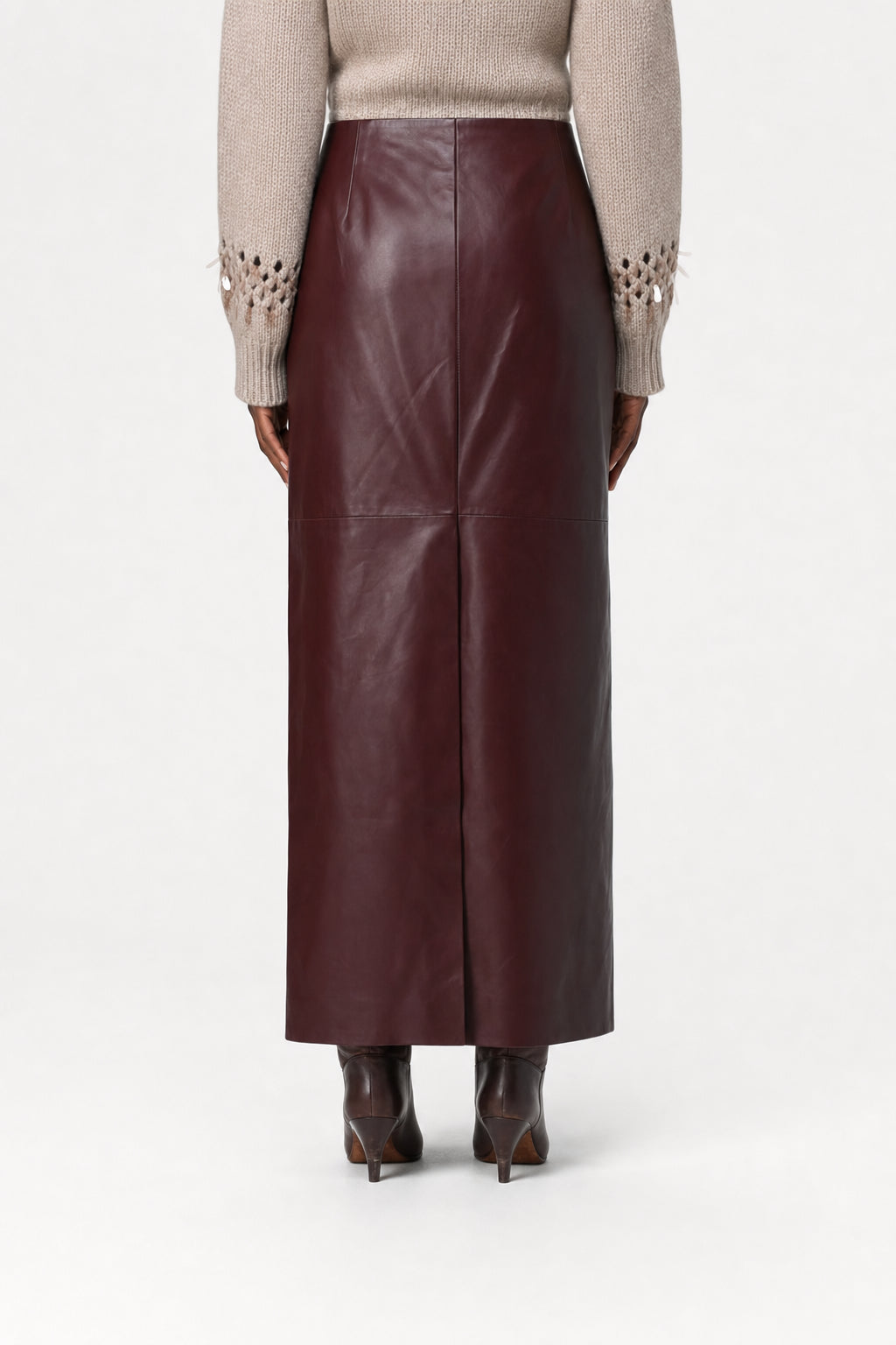 BRUNELLO CUCINELLI WOMEN'S DARK BROWN LEATHER SKIRT