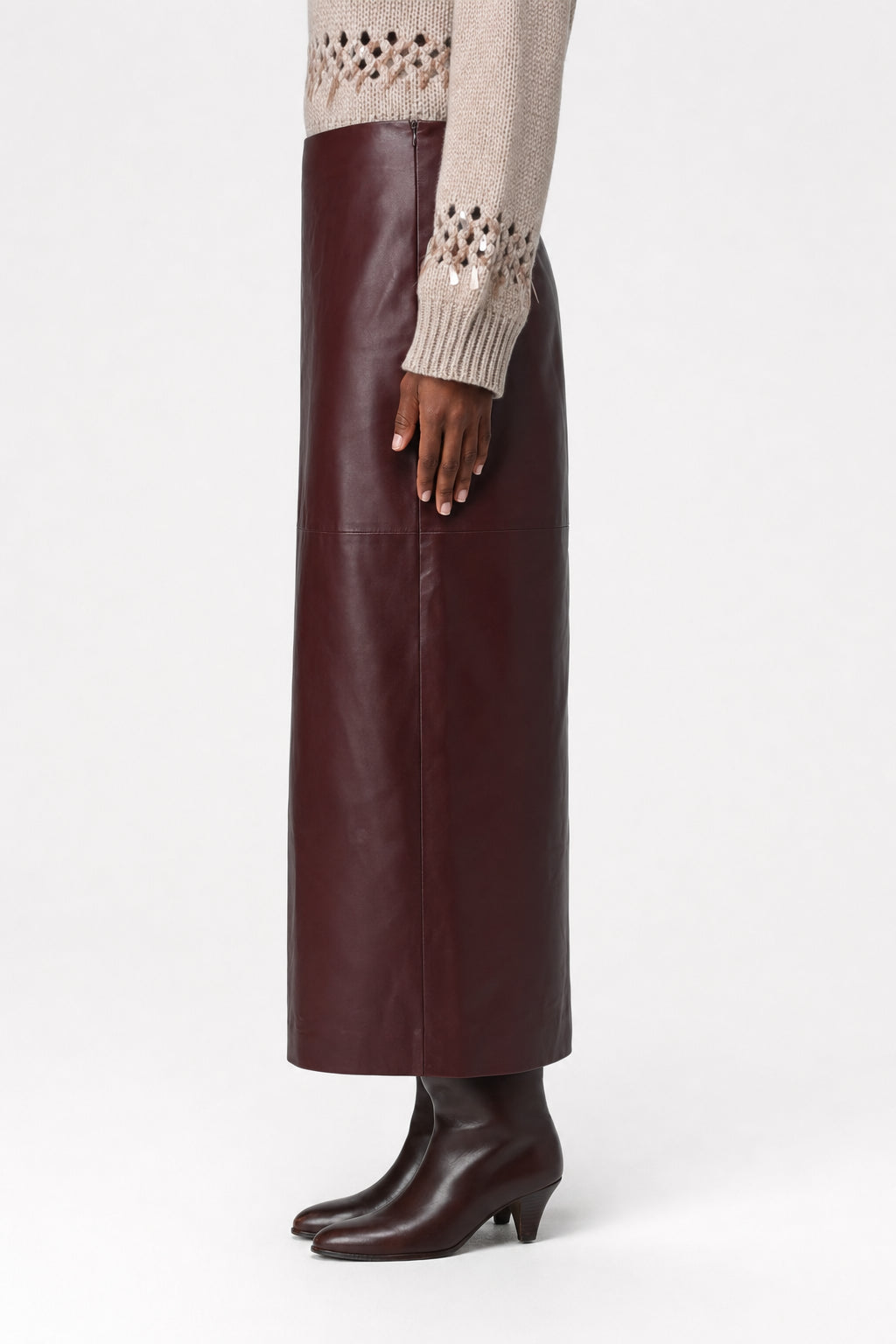 BRUNELLO CUCINELLI WOMEN'S DARK BROWN LEATHER SKIRT