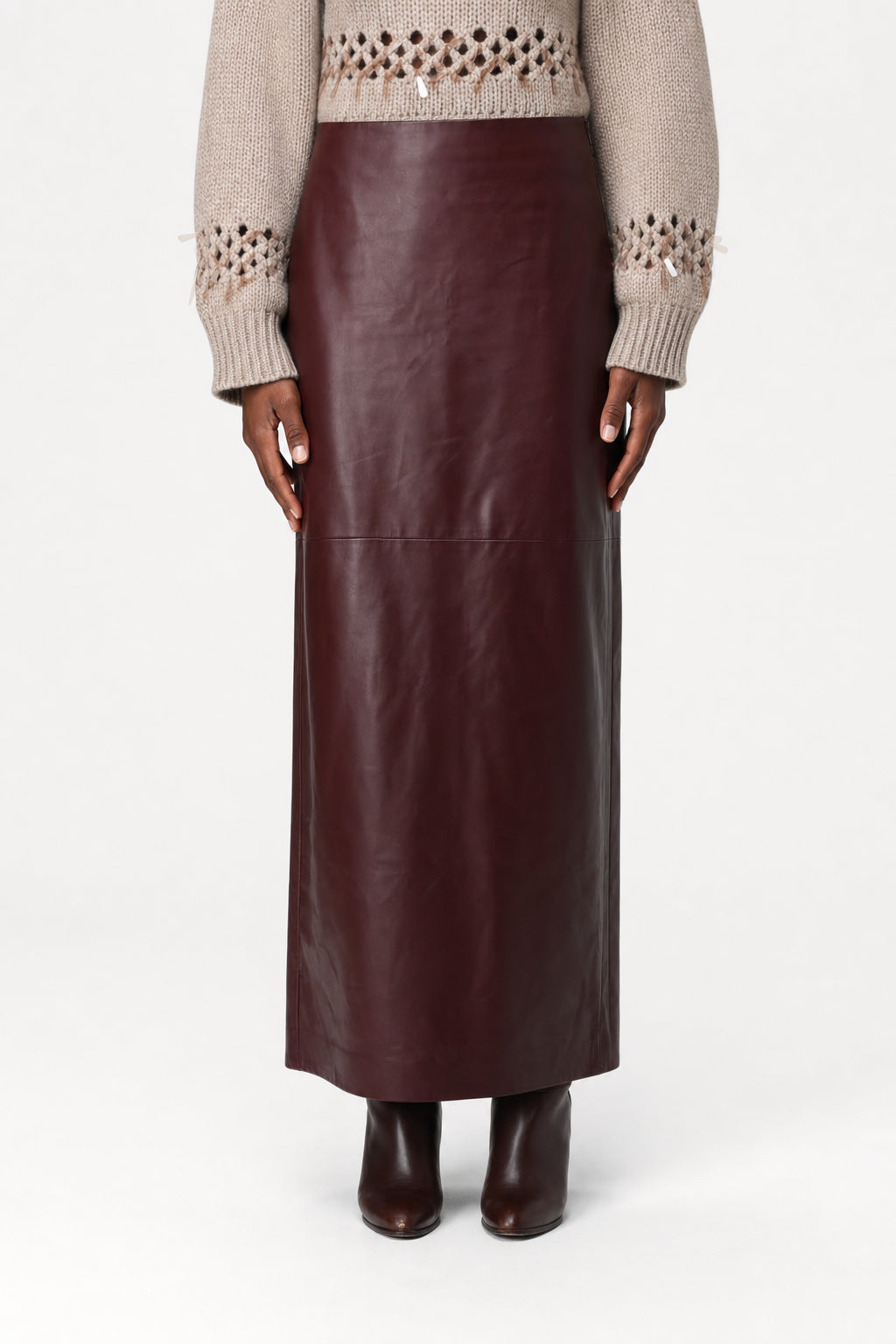 BRUNELLO CUCINELLI WOMEN'S DARK BROWN LEATHER SKIRT