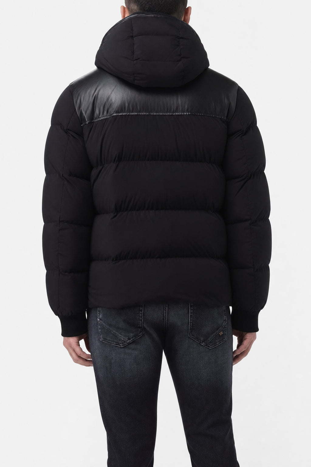 MOORER MEN'S BLACK LEATHER PUFFER JACKET