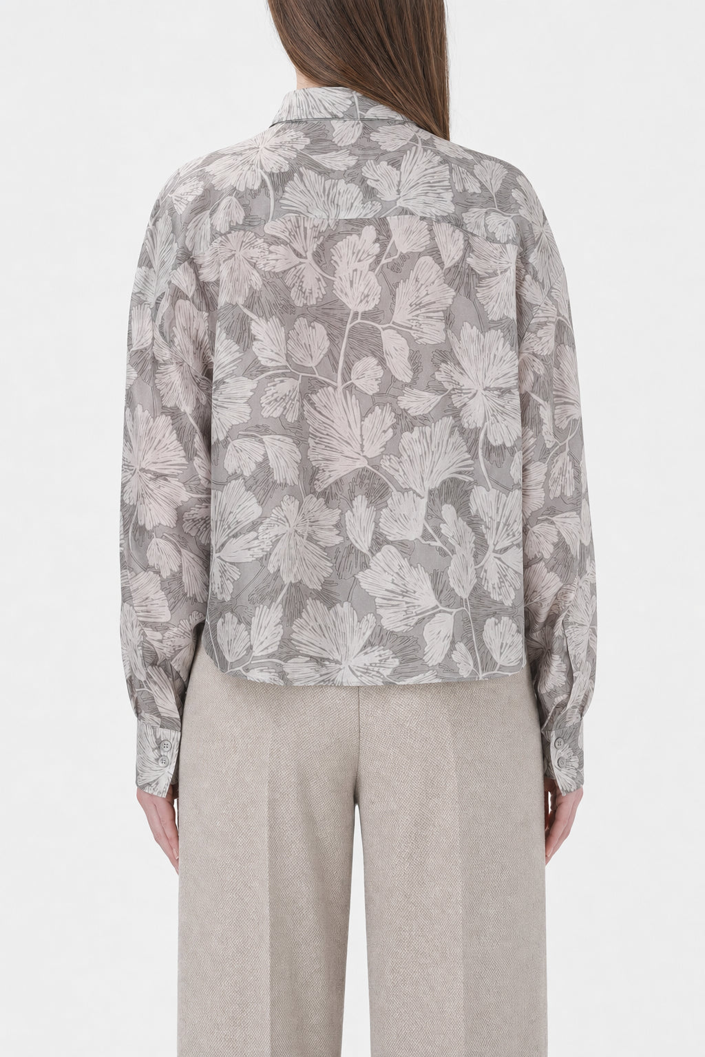 BRUNELLO CUCINELLI WOMEN'S GREY FLORAL SILK SHIRT