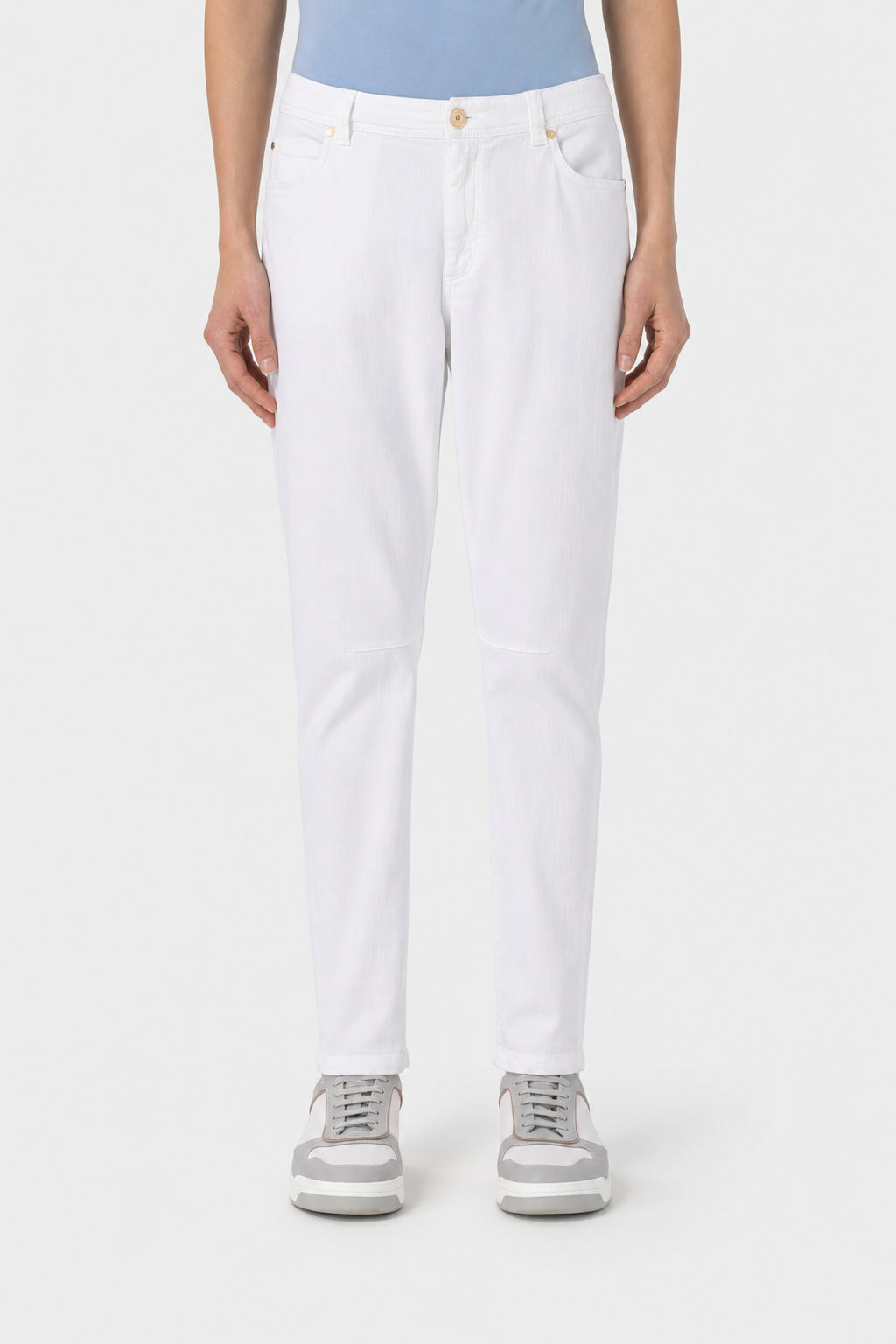 BRUNELLO CUCINELLI WOMEN'S WHITE COTTON STRAIGHT TROUSERS