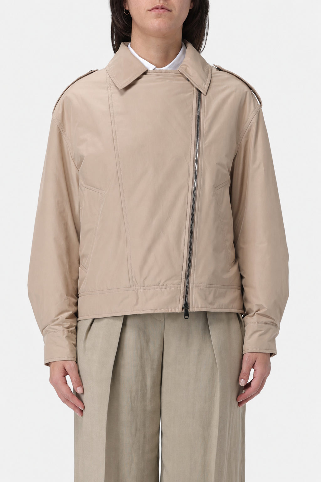 BRUNELLO CUCINELLI WOMEN'S BEIGE LIGHTWEIGHT ZIP JACKET