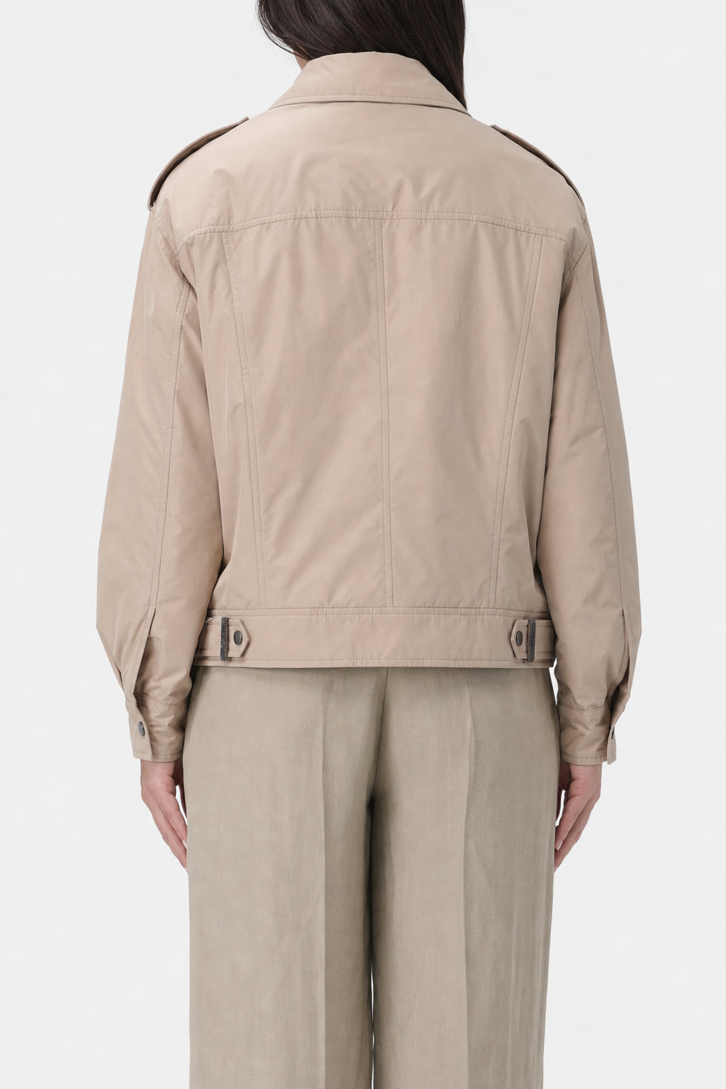 BRUNELLO CUCINELLI WOMEN'S BEIGE LIGHTWEIGHT ZIP JACKET