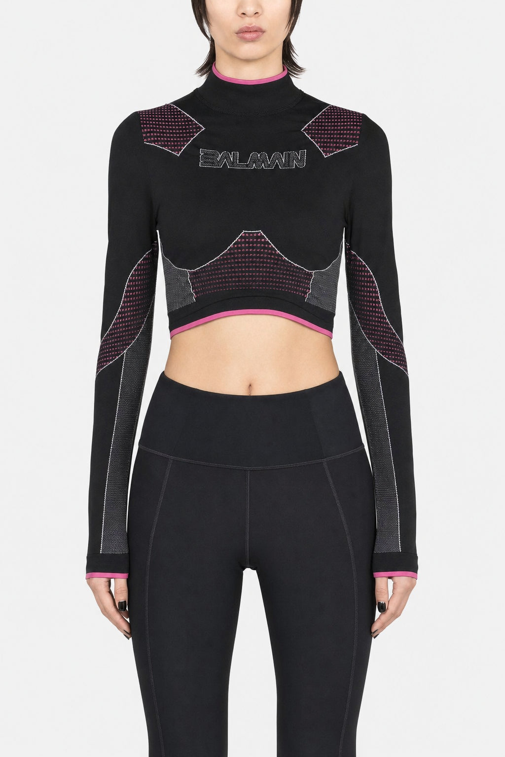 BALMAIN WOMEN'S BLACK FUCHSIA CROPPED TOP