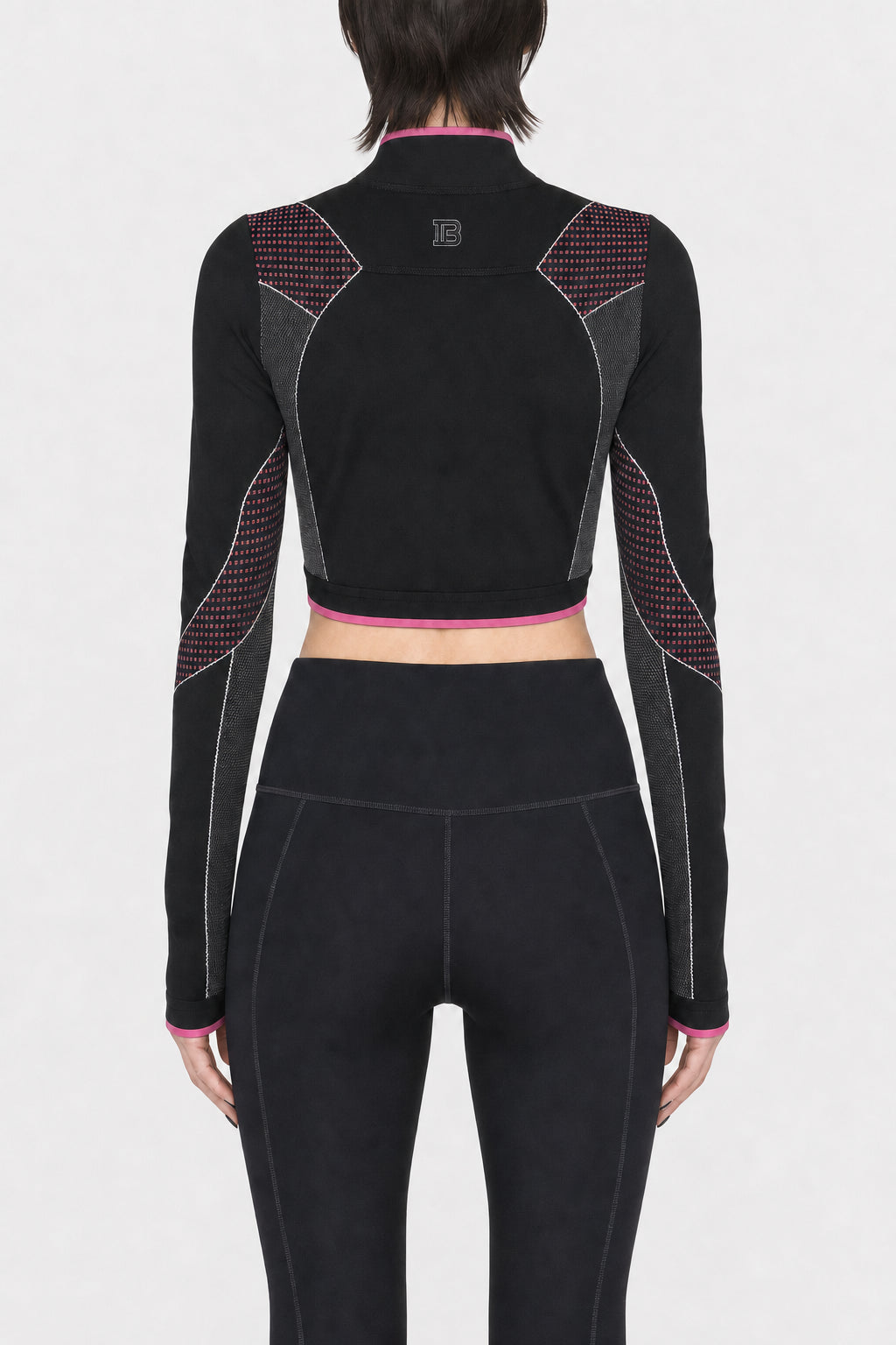 BALMAIN WOMEN'S BLACK FUCHSIA CROPPED TOP
