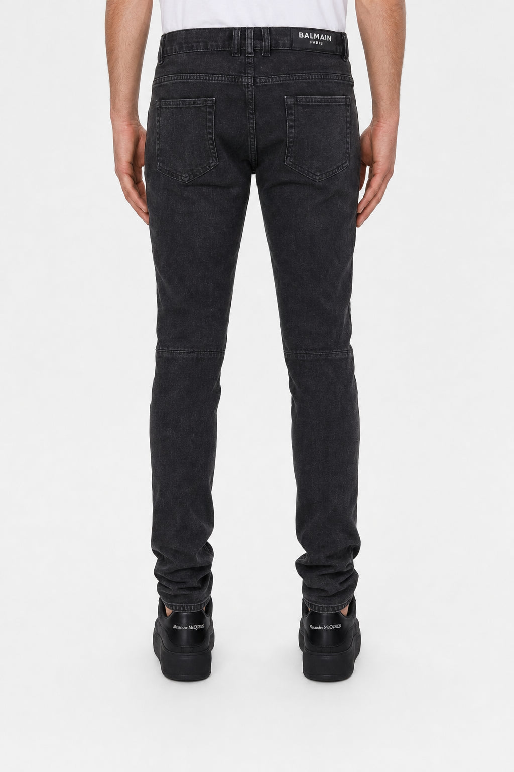 BALMAIN MEN'S BLACK RIBBED SLIM JEANS