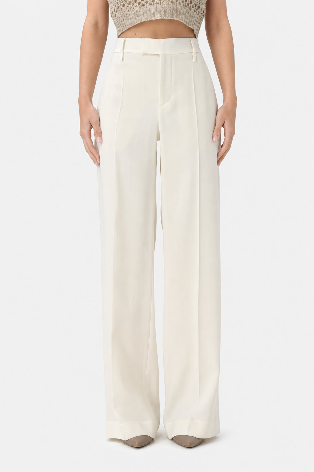 BRUNELLO CUCINELLI WOMEN'S OFF WHITE WOOL TROUSERS