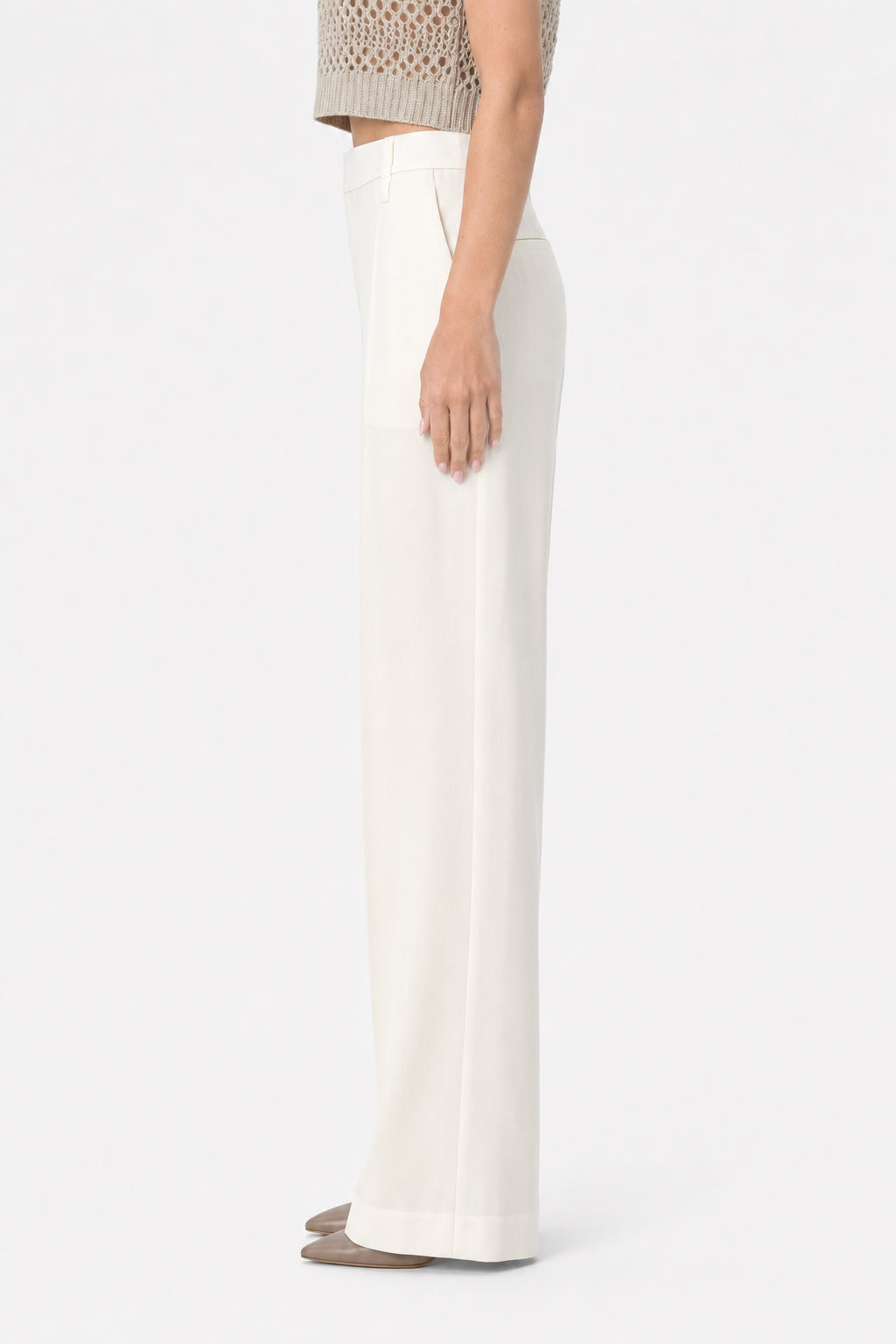 BRUNELLO CUCINELLI WOMEN'S OFF WHITE WOOL TROUSERS
