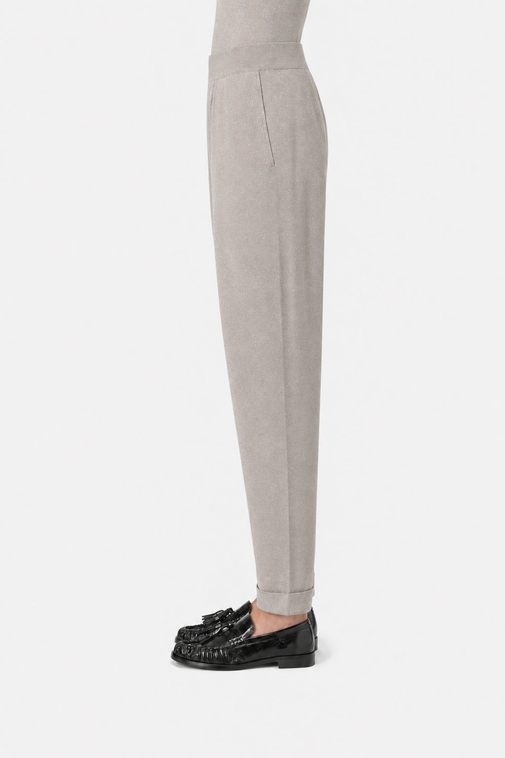 BRUNELLO CUCINELLI WOMEN'S TAUPE WOOL SILK PANTS