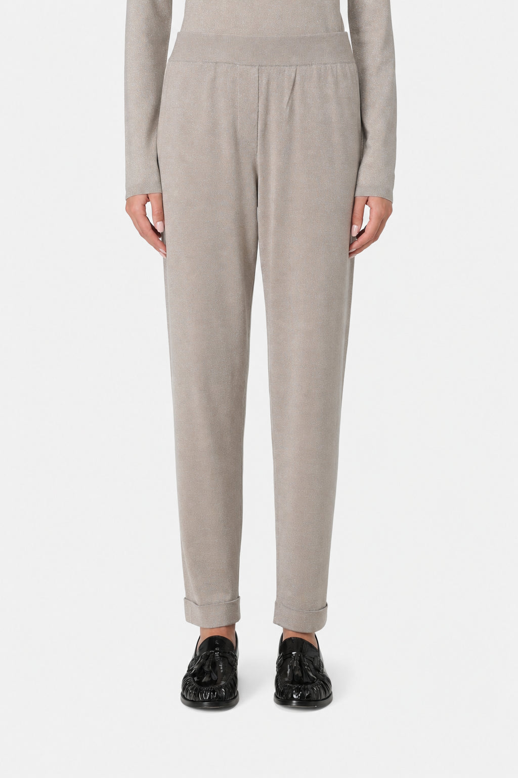 BRUNELLO CUCINELLI WOMEN'S TAUPE WOOL SILK PANTS