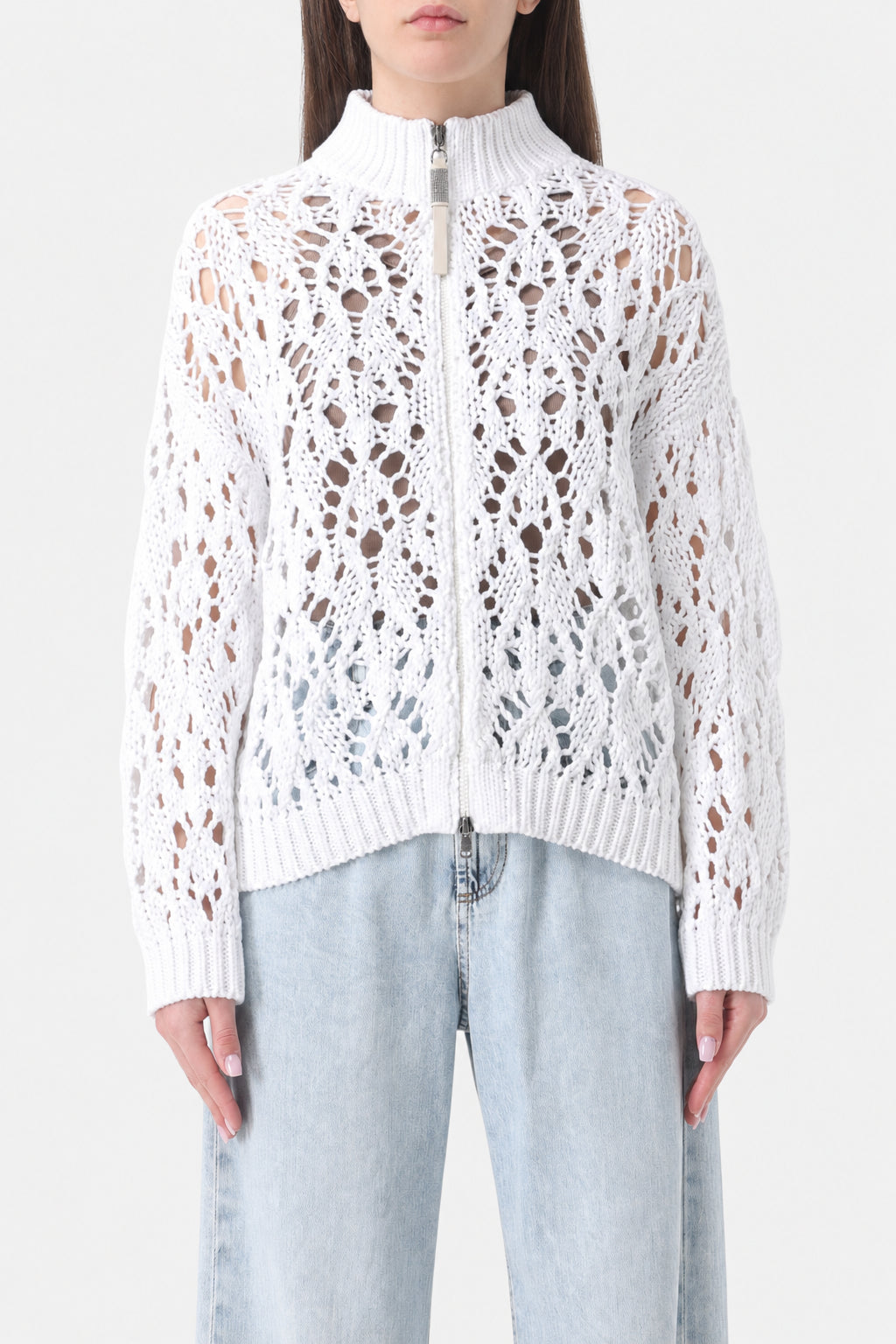 BRUNELLO CUCINELLI WOMEN'S WHITE COTTON KNIT SWEATER
