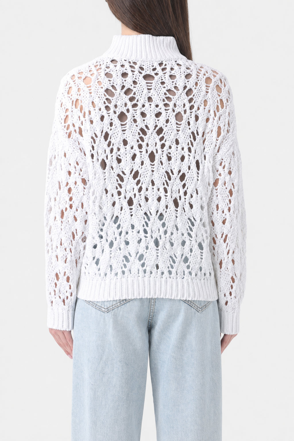 BRUNELLO CUCINELLI WOMEN'S WHITE COTTON KNIT SWEATER