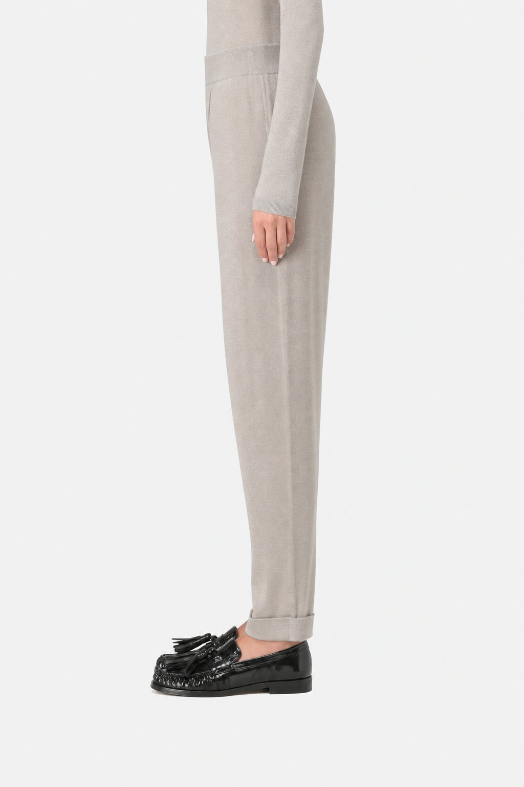BRUNELLO CUCINELLI WOMEN'S LIGHT BEIGE KNIT TROUSERS