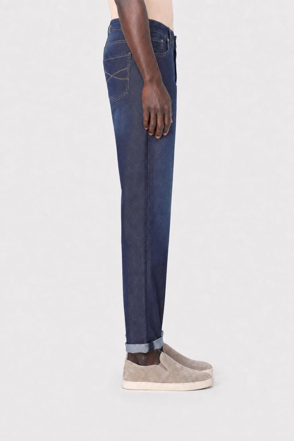 BRUNELLO CUCINELLI MEN'S DARK BLUE COTTON TROUSERS