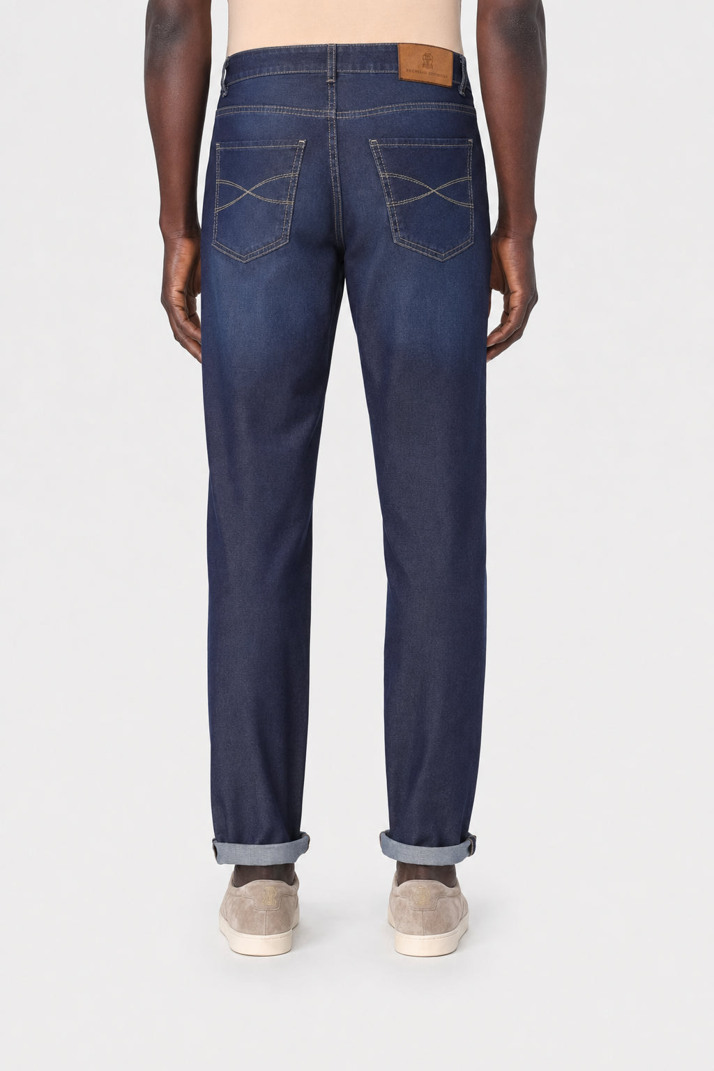 BRUNELLO CUCINELLI MEN'S DARK BLUE COTTON TROUSERS