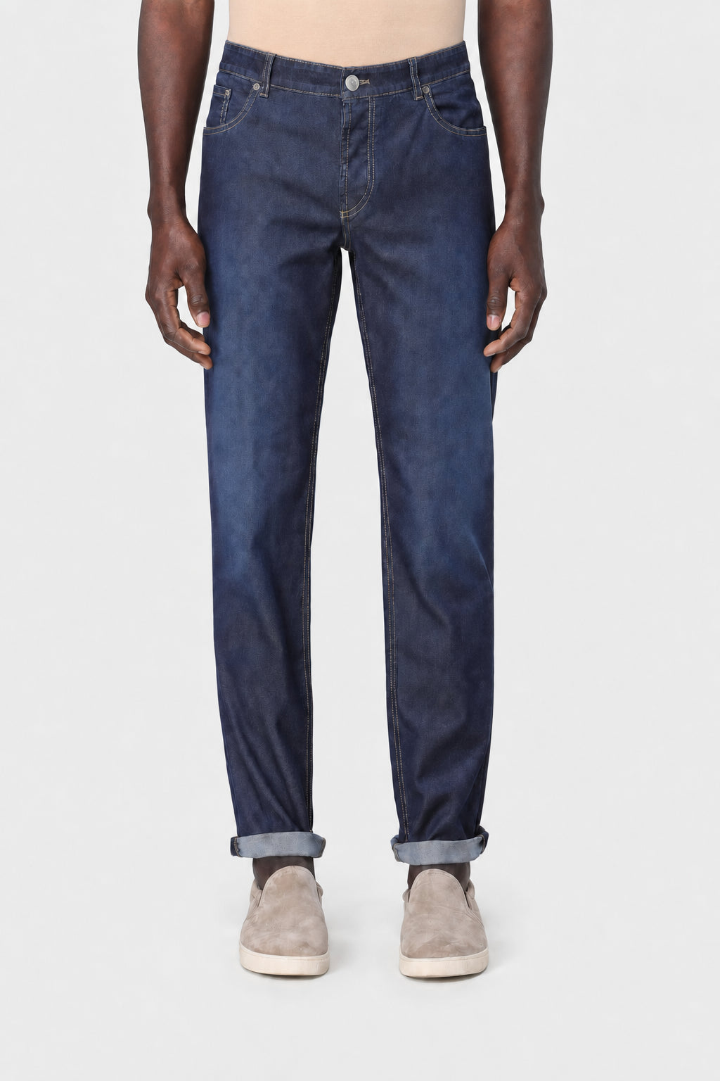 BRUNELLO CUCINELLI MEN'S DARK BLUE COTTON TROUSERS