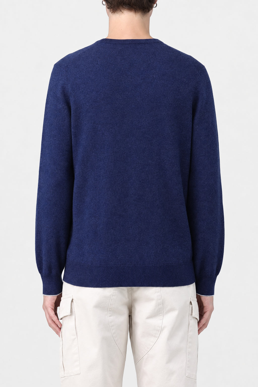 BRUNELLO CUCINELLI MEN'S BLUE WOOL V NECK SWEATER