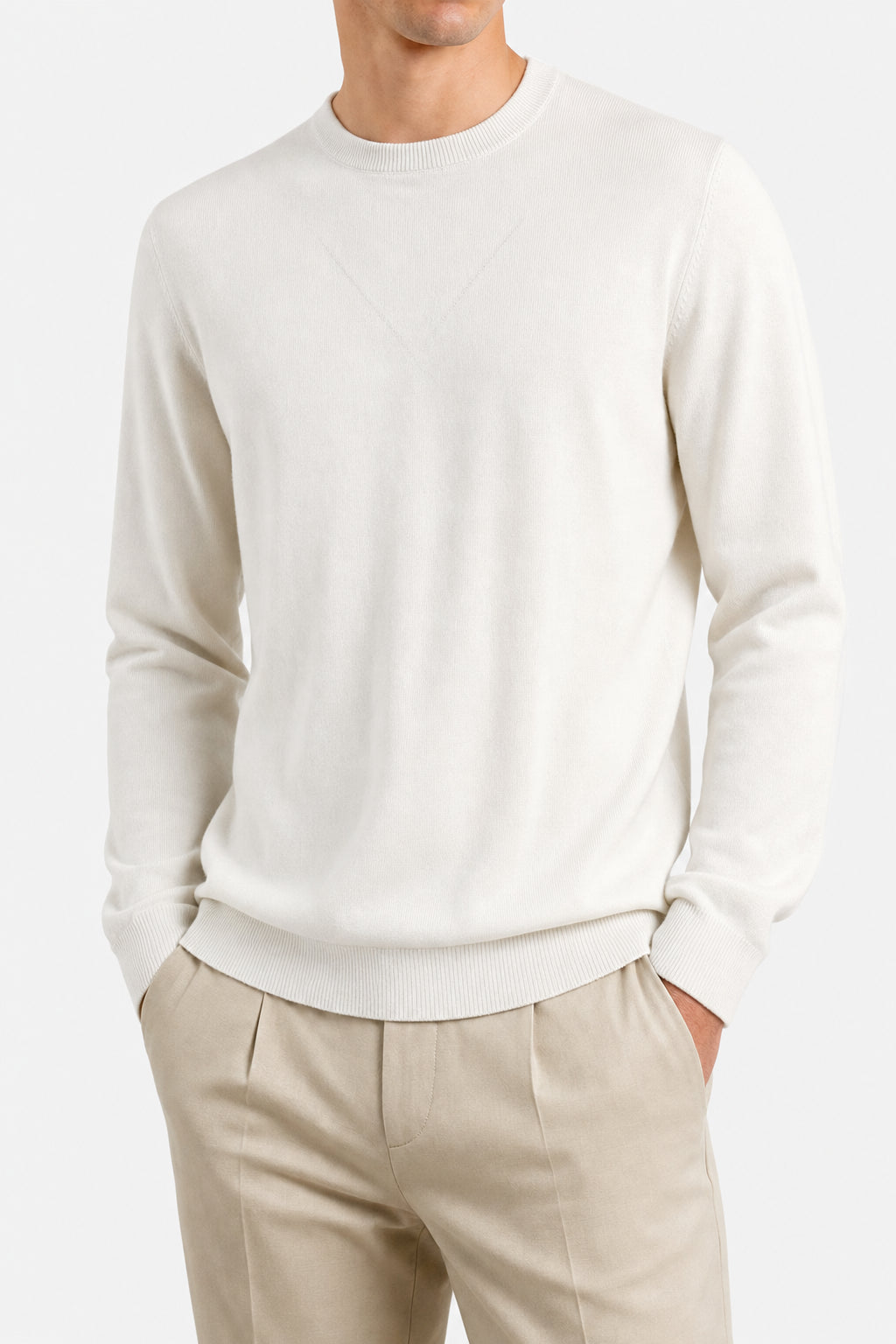 BRUNELLO CUCINELLI MEN'S IVORY WOOL SWEATER