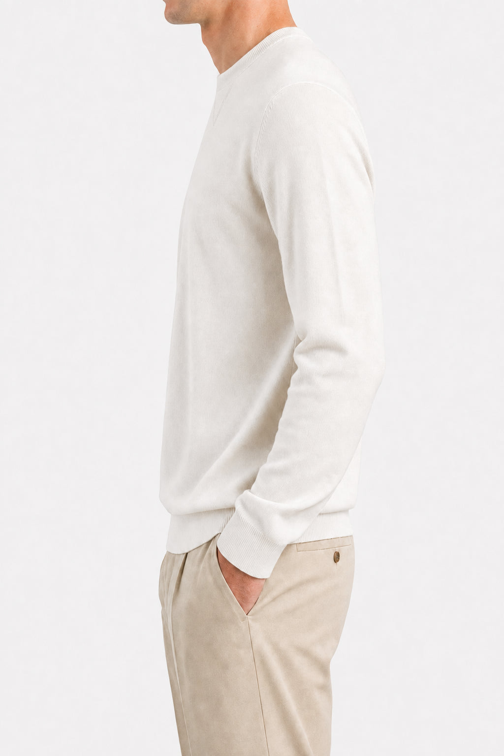 BRUNELLO CUCINELLI MEN'S IVORY WOOL SWEATER