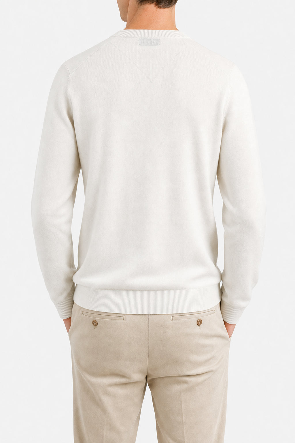 BRUNELLO CUCINELLI MEN'S IVORY WOOL SWEATER
