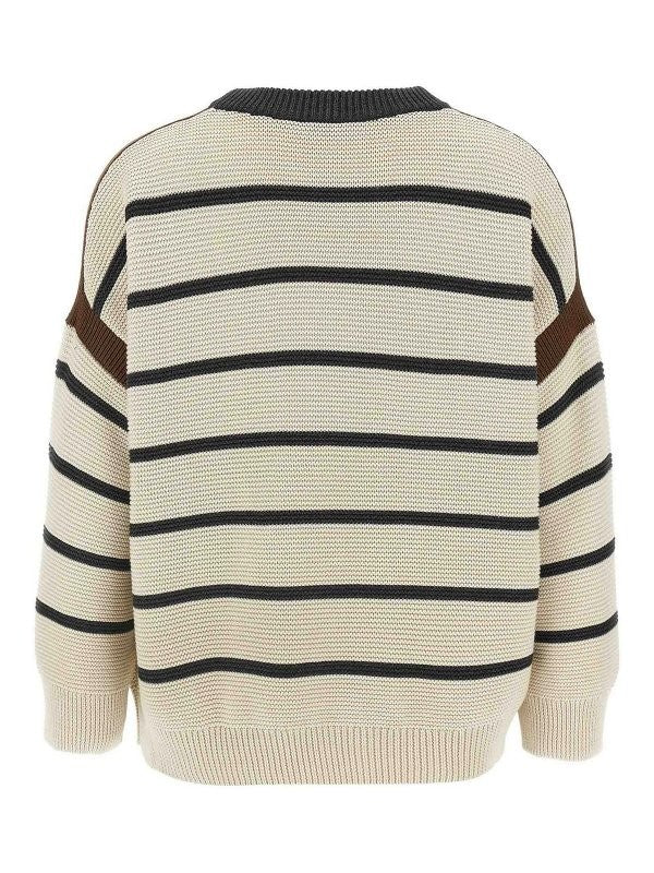 BRUNELLO CUCINELLI WOMEN'S BEIGE STRIPED COTTON SWEATER