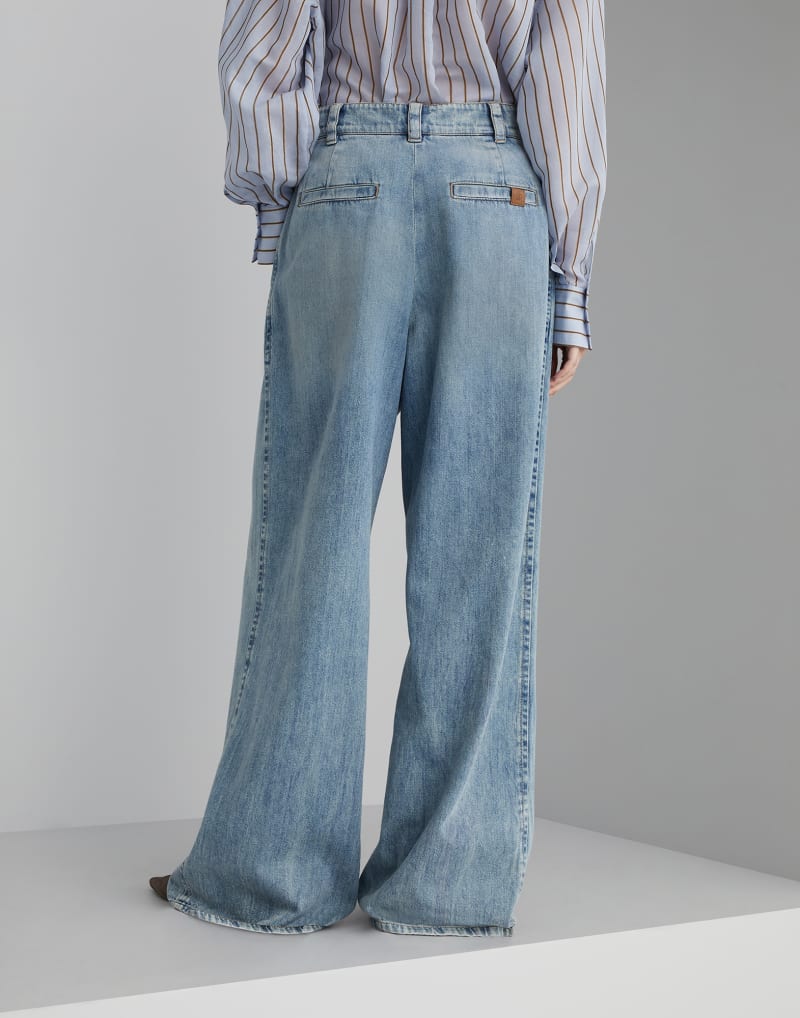 BRUNELLO CUCINELLI WOMEN'S LIGHT BLUE WIDE LEG TROUSERS