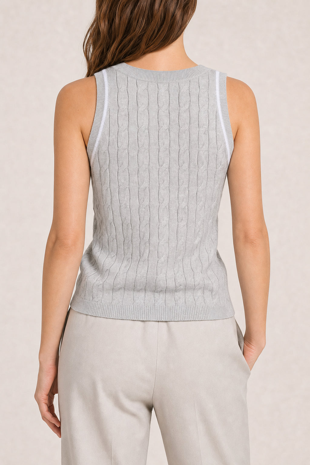 BRUNELLO CUCINELLI WOMEN'S LIGHT GREY CABLE KNIT SWEATER