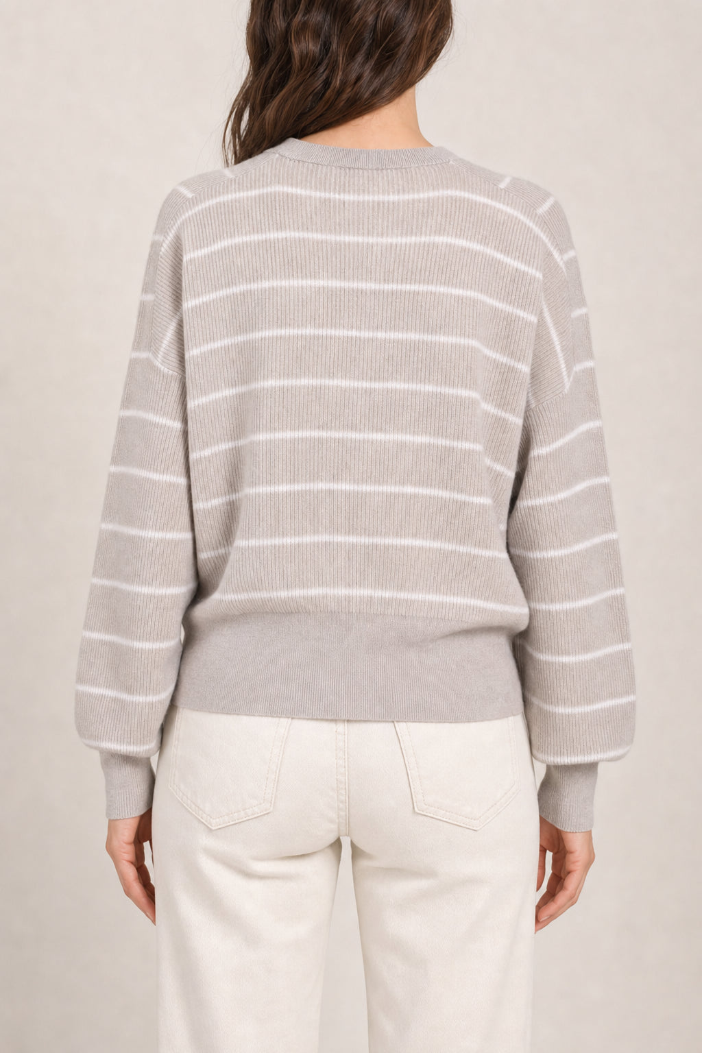BRUNELLO CUCINELLI WOMEN'S LIGHT BEIGE STRIPED SWEATER